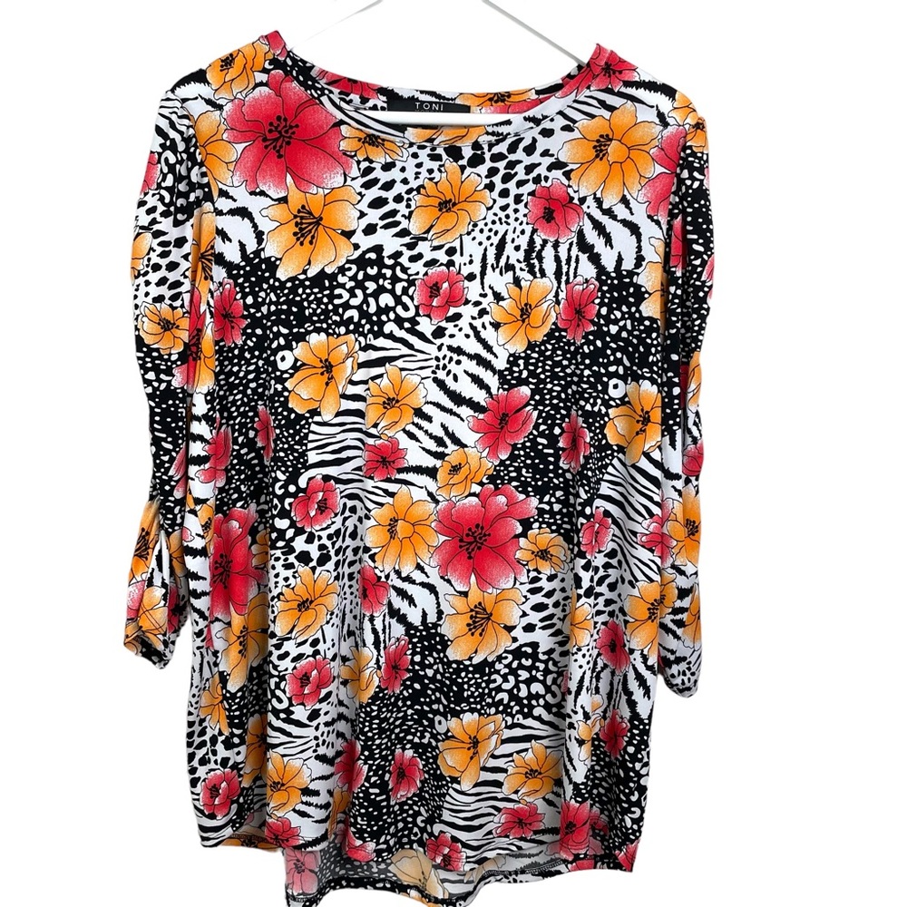 Toni Morgan Soft Ruched 3/4 Sleeve Blouse Top Size Large